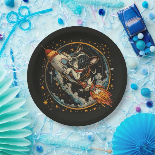Französischer Bulldogge-Astronaut Pappteller (Party)