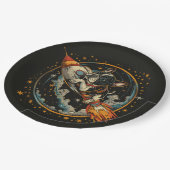 Französischer Bulldogge-Astronaut Pappteller (Schrägansicht)