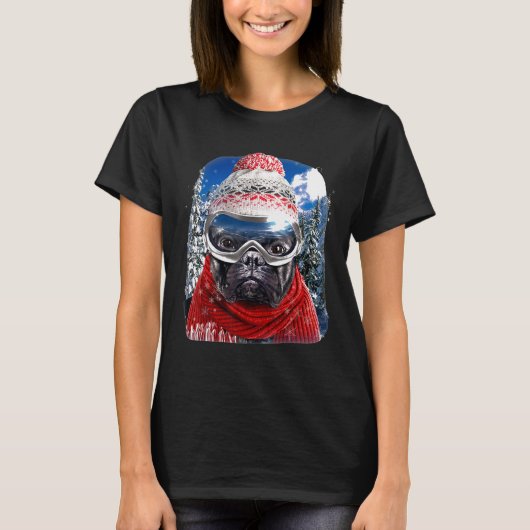 Französischer Bulldogge im Winter Ski-Snowboardwag T-Shirt (Vorderseite)
