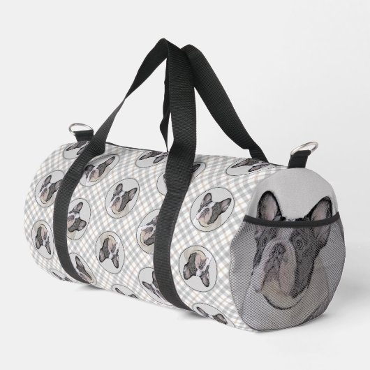 Französischer Bulldogge Malerei White Black Pied D Duffle Bag (Rechte Ecke)
