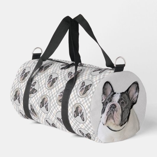 Französischer Bulldogge Malerei White Black Pied D Duffle Bag (Linke Seite)