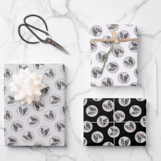 Französischer Bulldogge Malerei White Black Pied D Geschenkpapier Set (Vorderseite)