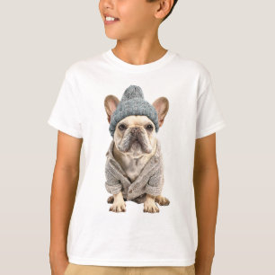 Französischer Bulldogge mit Wintermütze für Kinder T-Shirt