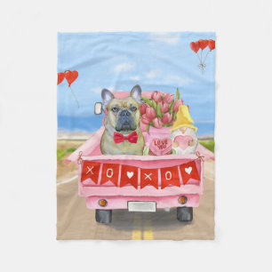 Französischer Bulldogge Valentinstag-LKW Fleecedecke
