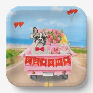 Französischer Bulldogge Valentinstag LKW Pappteller