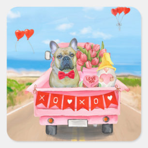 Französischer Bulldogge Valentinstag LKW Quadratischer Aufkleber