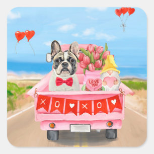 Französischer Bulldogge Valentinstag LKW Quadratischer Aufkleber