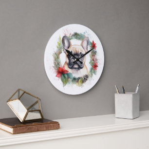 Französischer Bulldogge Weihnachtskranz Festlicher Große Wanduhr