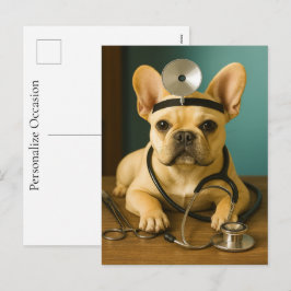 Französischer Bulldoggen-Arzt-Welpen-Geschenk-Gute Feiertagspostkarte