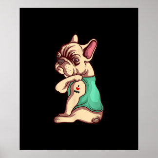 Französischer Bulldoghund in der Liebe Tätowierung Poster
