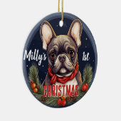 Französischer Bulldog's First Christmas Keramik Ornament (Rechts)
