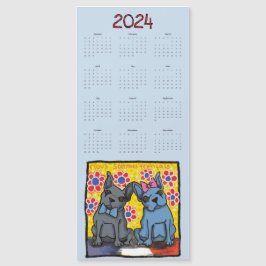 Französischer Bulldogs Magnetic Calendar 2024 Magnetkarte