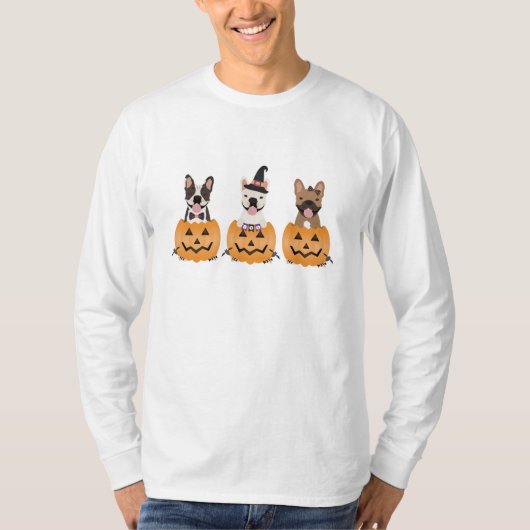 Französischer Bulldogs Trick oder Treat Pumpkin T-Shirt (Vorderseite)