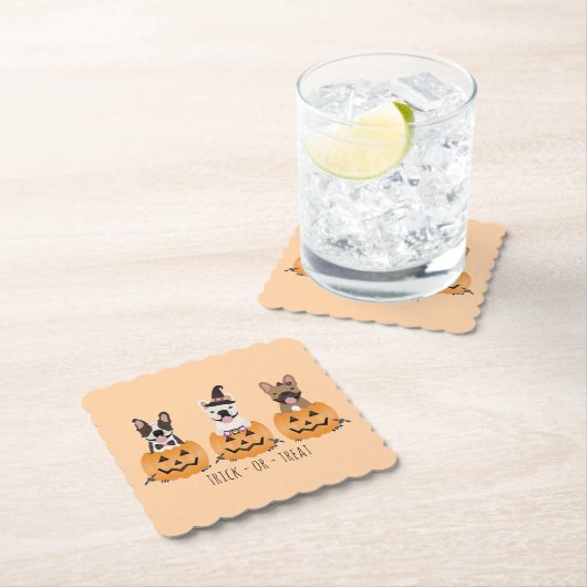 Französischer Bulldogs Trick oder Treat Pumpkin Untersetzer (Vor Ort)