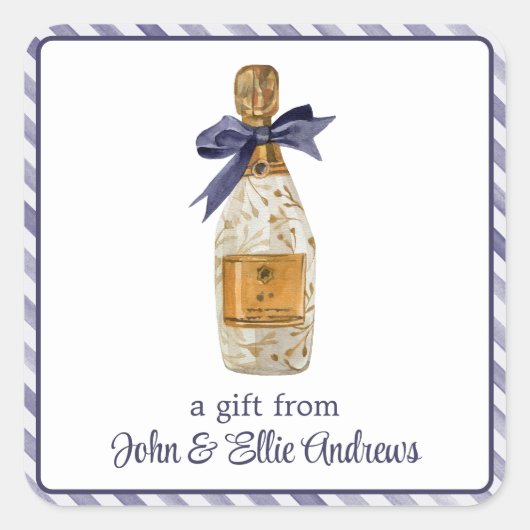 Französischer Champagner in Aquarellfarbe mit eine Quadratischer Aufkleber (Vorderseite)
