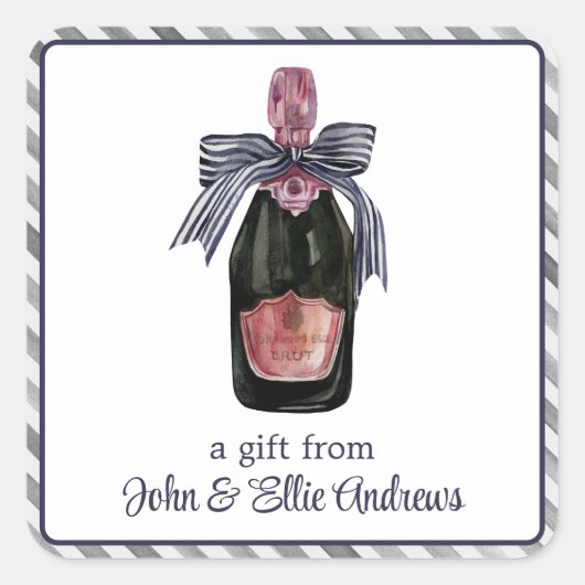 Französischer Champagner in Aquarellfarbe mit gest Quadratischer Aufkleber (Vorderseite)