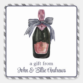 Französischer Champagner in Aquarellfarbe mit gest Quadratischer Aufkleber