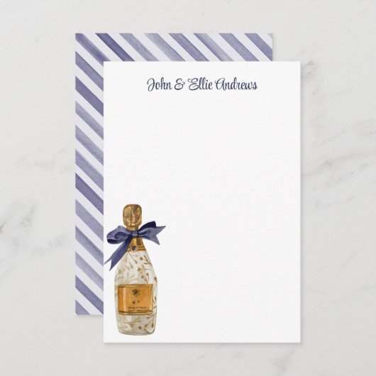 Französischer Champagner in Aquarellfarbe mit Navy Dankeskarte (Vorne/Hinten)