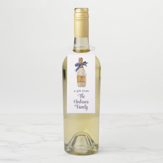 Französischer Champagner in Aquarellfarbe mit Navy Flaschenanhänger (Auf Flasche)