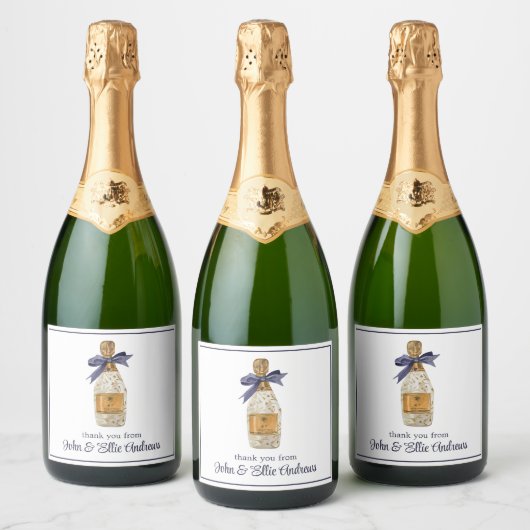 Französischer Champagner in Aquarellfarbe mit Navy Schaumweinetikett (Flaschen)