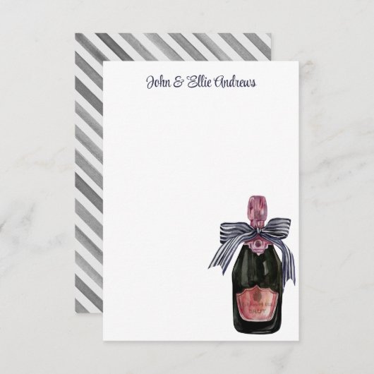 Französischer Champagner in Aquarellfarbe mit Stre Dankeskarte (Vorne/Hinten)