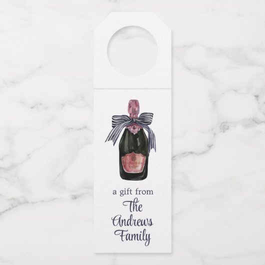 Französischer Champagner in Aquarellfarbe mit Stre Flaschenanhänger (Vorderseite)