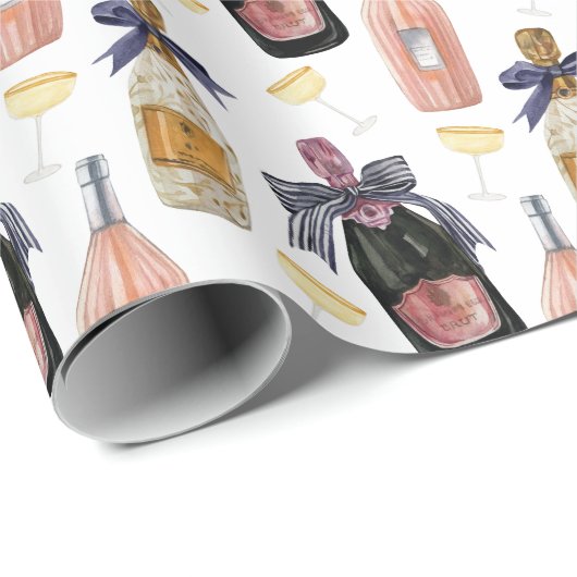 Französischer Champagner in Wasserfarbe Geschenkpapier (Rolleneckpunkt)