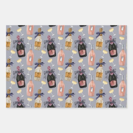 Französischer Champagner in Wasserfarbe Geschenkpapier Set (Vorderseite 3)