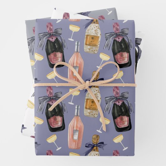 Französischer Champagner in Wasserfarbe Geschenkpapier Set (Beispiel)