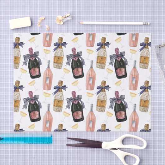 Französischer Champagner in Wasserfarbe Seidenpapier (Handwerk)