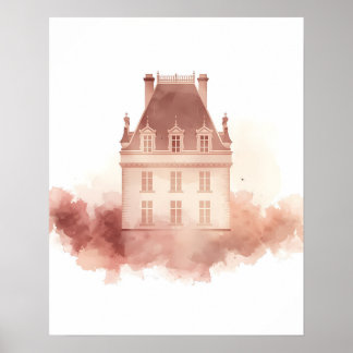 Französischer Chateau-Wasserfarben-Architektur-Dru Poster