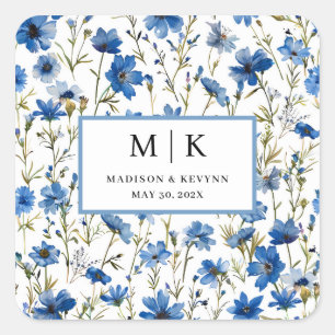 Französischer Cotattcore Blaue FloraL Hochzeit Quadratischer Aufkleber