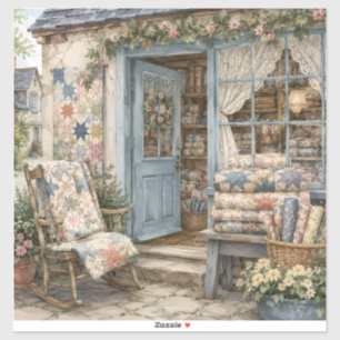 Französischer Cottagecore-Quiltladen-Wasserfarbe Aufkleber