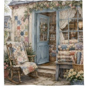 Französischer Cottagecore-Quiltladen-Wasserfarbe Duschvorhang