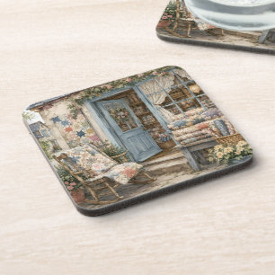 Französischer Cottagecore-Quiltladen-Wasserfarbe Getränkeuntersetzer