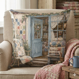 Französischer Cottagecore-Quiltladen-Wasserfarbe Kissen