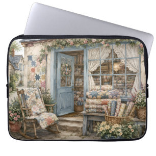 Französischer Cottagecore-Quiltladen-Wasserfarbe Laptopschutzhülle