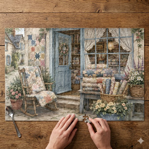 Französischer Cottagecore-Quiltladen-Wasserfarbe Puzzle