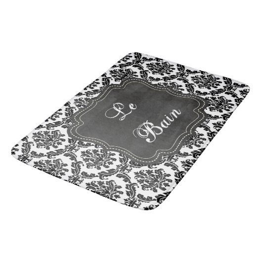 Französischer Damaskus Design Schwarz-Weiß-Bademat Badematte (Schrägansicht)