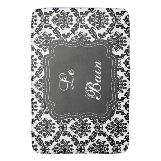 Französischer Damaskus Design Schwarz-Weiß-Bademat Badematte (Vorderseite Vertikal)