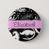 Französischer Damast, Blume, Schwarz und Weiß, Ihr Button (Vorderseite)