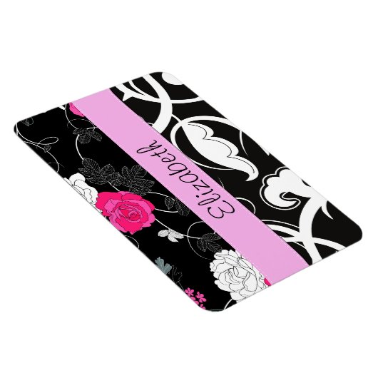 Französischer Damast, Blume, Schwarz und Weiß, Ihr Magnet (Rechte Seite)