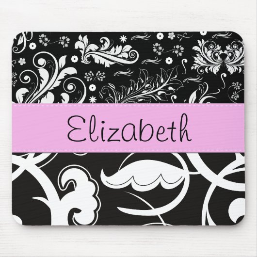Französischer Damast, Blume, Schwarz und Weiß, Ihr Mousepad (Vorne)