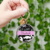 Französischer Damast, Blume, Schwarz und Weiß, Ihr Schlüsselanhänger (Hand)