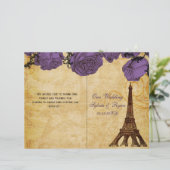 Französischer Eiffelturm lila gefaltetes Hochzeits (Stehend Vorderseite)