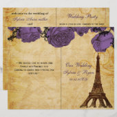 Französischer Eiffelturm lila gefaltetes Hochzeits (Vorne/Hinten)