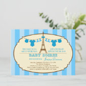 Französischer Eiffelturm Twin Baby Dusche Einladun Einladung (Stehend Vorderseite)
