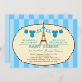 Französischer Eiffelturm Twin Baby Dusche Einladun Einladung (Vorne/Hinten)