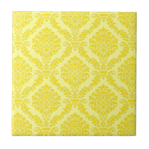Französischer Empire-Damask in Gelb und Creme Fliese