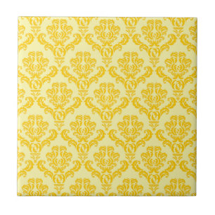 Französischer Empire-Damask in Gelb und Creme Fliese